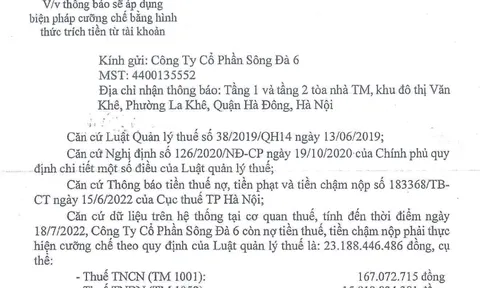 SD6 - thành viên họ Sông Đà bị cưỡng chế thuế hơn 23 tỷ đồng