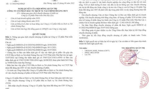 TCH chuyển nhượng toàn bộ cổ phần tại Nhà Đại Lộc cho công ty con