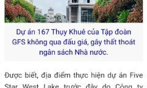 Tp Hà Nội: Dự Án 167 Thụy Khuê Của Tập Đoàn GFS Không Qua Đấu Giá, Như Vậy Liệu Có Gây Thất Thoát Ngân Sách Nhà Nước?