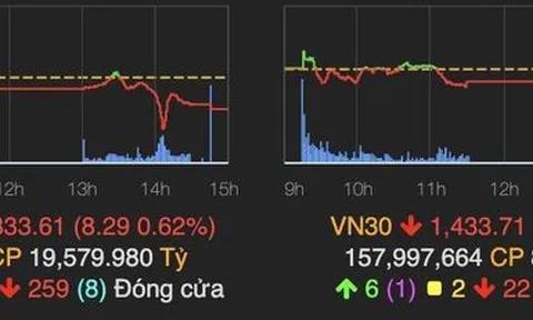 Thị trường biến động tiêu cực, VN-Index giảm hơn 8 điểm