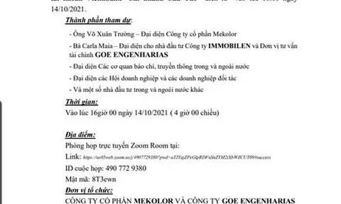 Dừng tổ chức 'Họp báo quốc tế trực tuyến' của Công ty Cổ phần MEKOLOR liên quan đến 10 tỉ Euro nghi tại tài khoản Vietinbank