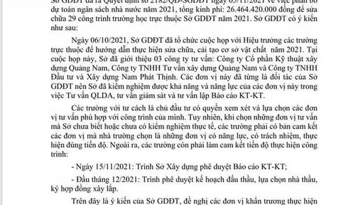 Xôn xao văn bản 'chỉ định' 3 công ty tư vấn sửa chữa trường học của Giám đốc Sở GD-ĐT Quảng Nam