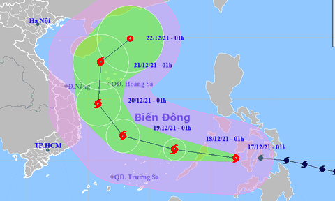 Bão Rai giật cấp 17 lao 20-25 km/giờ vào Biển Đông