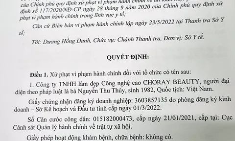 Hoạt động không phép, cơ sở thẩm mỹ bị xử phạt 90 triệu đồng