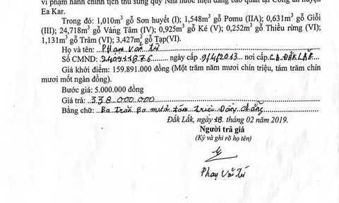 Đắk Lắk: Công an điều tra dấu hiệu bất thường trong vụ bán đấu giá tài sản tang vật
