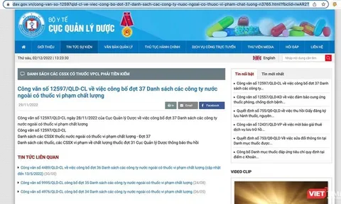 Bộ Y tế công bố 108 loại thuốc nhập khẩu vi phạm chất lượng