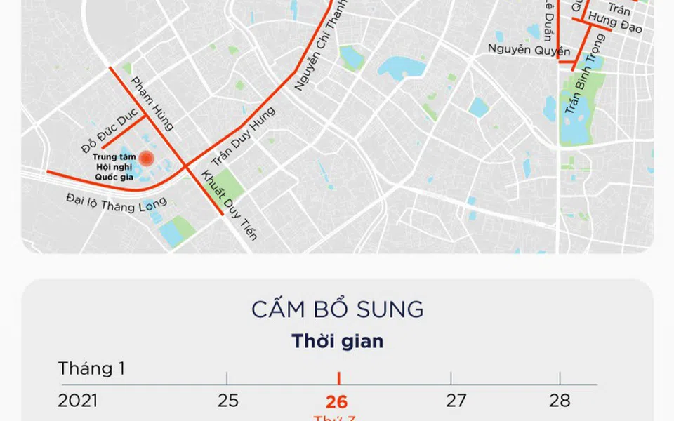 Thêm khung giờ cấm đường phục vụ Đại hội Đảng XIII